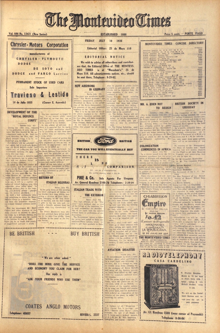 THE MONTEVIDEO TIMES del 10/07/1936